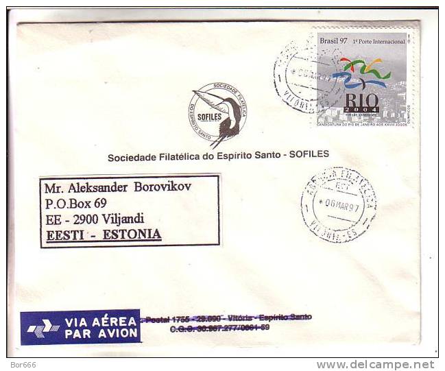 GOOD Postal Cover BRAZIL To ESTONIA 1997 - Good Stamped: Olympic City Candidate RIO - Cartas & Documentos