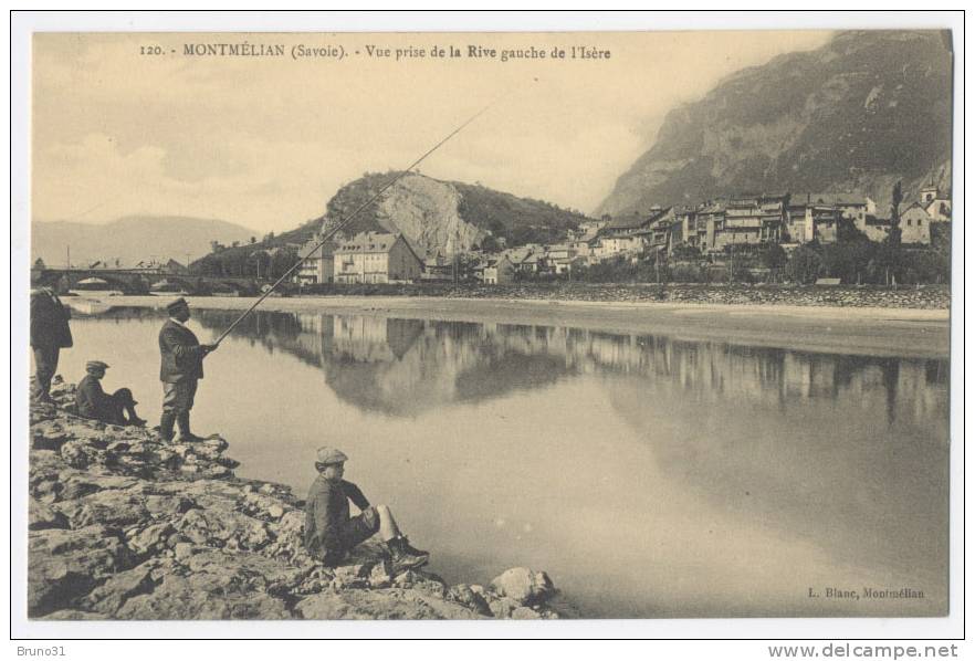 Montmélian : Vue Prise De La Rive Gauche De L´Isère , Pecheurs , TB état . Blanc N° 120 . - Montmelian