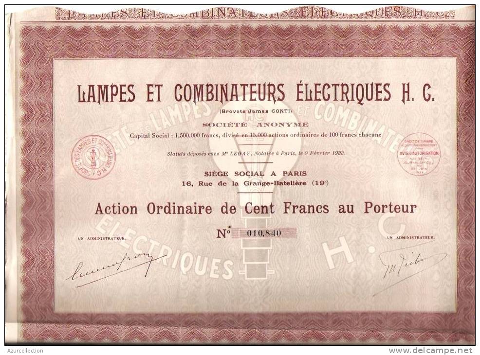 LAMPES ELECTRIQUES H.C - Electricité & Gaz