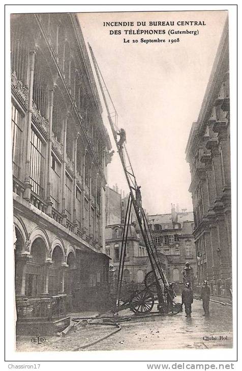 75 - PARIS - Incendie Du Bureau Central Des Téléphones (Gutemberg) Le 20 Septembre 1908 - Feuerwehr