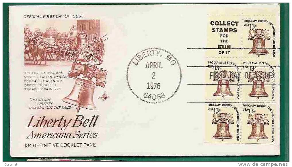 USA - LIBERTY BELL - FDC BOOKLET PANE Of 5 + Label - Scott # 1595d - From LIBERTY, MO - 1971-1980