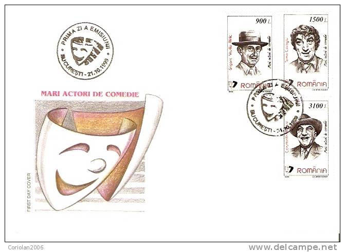 Romania 1999 Fdc/ Ch. Chaplin, Stan And Bran, And Romanians Birlic, Caragiu And Tanase/ Set X 2 Fdc - Actores