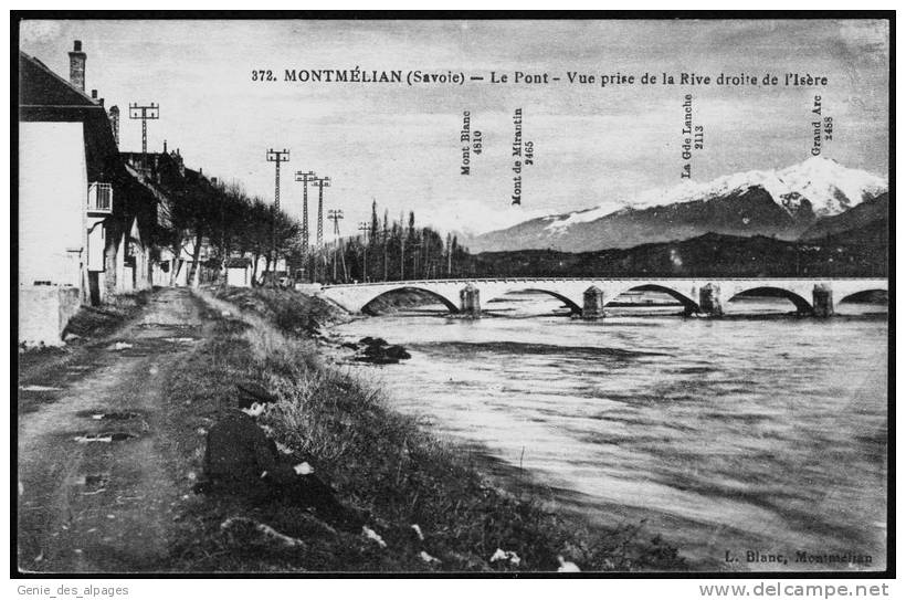 73 - SAVOIE, MONTMELIAN, Le Pont, Pris De La Rive Droite De L'Isère, Animée, Indication Sommets,dos Div.vierge, Bon état - Montmelian