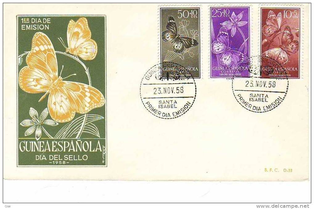 GUINEA SPAGNOLA 1958 - Yvert 403/5 - FDC - Annullo Speciale Illustrato - Guinea Spagnola