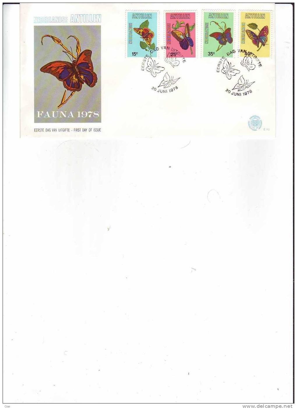 ANTILLE OLANDESI 1978 - Yvert 548/51 - FDC  - Ill. Special Cancel -butterfly - Antille