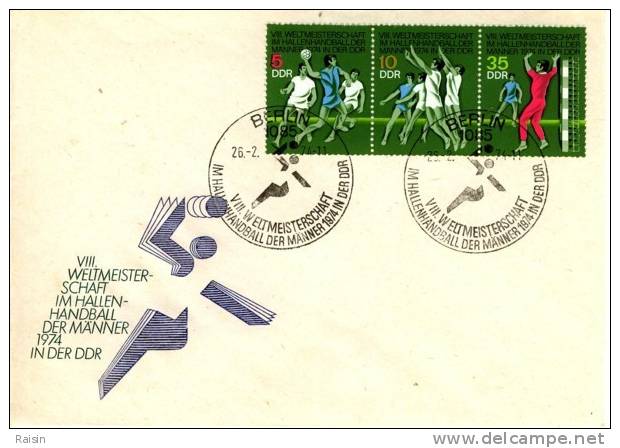 RDA FDC Michel 1928/30 Championnats Du Monde De Hand Ball Masculin 1974 TBE Cote 4,00 - Briefe U. Dokumente