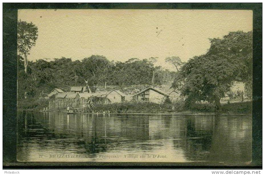 CPA CONGO BRAZZAVILLE Village Sur Le D´Joué 1916 (voyagee Congo/Oubangui Chari Tchad) - Brazzaville