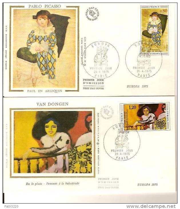 EUROPA/FRANCE/ FDC 1975 Sur SOIE +++ PICASSO Et VAN DONGEN /  2 Env.Oblitérées Paris /cote 2005 = 8.00 €ur - 1975