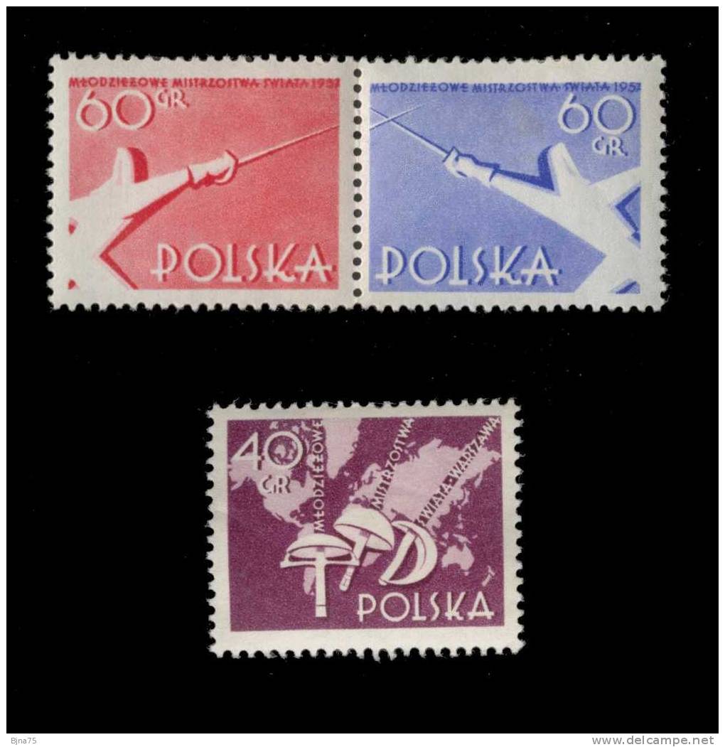 POLOGNE  1957   N° YT 890* 891* 892*   -  Cote 1.70 Euro    -   890 & 891 Se Tenant  -  Championnats D'escrime (fencing) - Unused Stamps