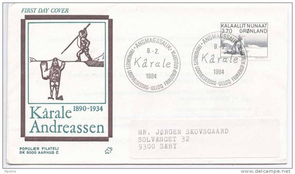 Greenland FDC Karale Andreassen POLARBEAR 9-2-1984 With Cachet - FDC