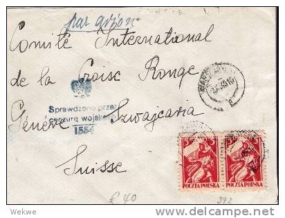 Pol141/  - POLEN - An Das Rote Kreuz,   Fahnenträger (2) Radom 1945, Luftpost N. Genf, Zensiert - Storia Postale