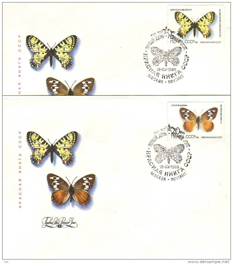 U.R.S.S. 1986 - Yvert 5285/9 - FDC (5) - Annullo Speciale Illustrato - Farfalle - FDC