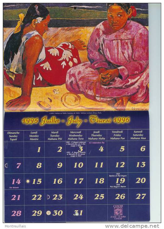 Calendrier Polynésien Gauguin De 1996, Images Superbes De Tableaux, , 12 Pages - Grossformat : 1991-00