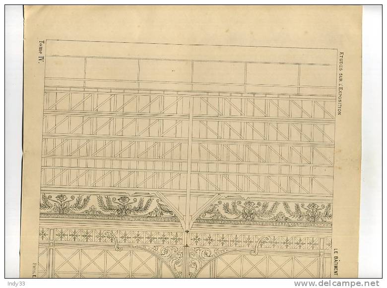 - LE BÂTIMENT DE LA VILLE DE PARIS . COUPE  LONGITUDINALE D´UNE TRAVEE . GRAVURE DE L´EXPOSITION DE 1878 DE PARIS - Eisenarbeiten