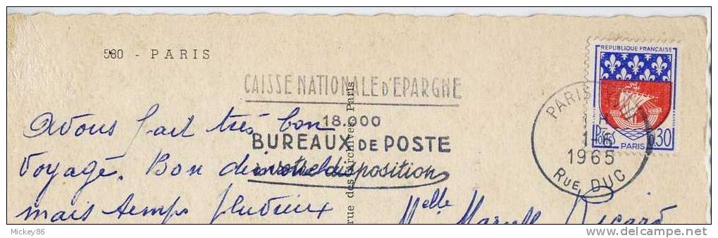 Cachet  PARIS XVIII Du 1-6-1965 Sur Tp écusson PARIS--flamme 18000 Bureaux Poste-- - Post