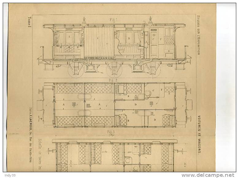 -  CHEMINS DE FER . VOITURES ET WAGONS . GRAVURE DE L´EXPOSITION DE PARIS DE 1878 - Chemin De Fer