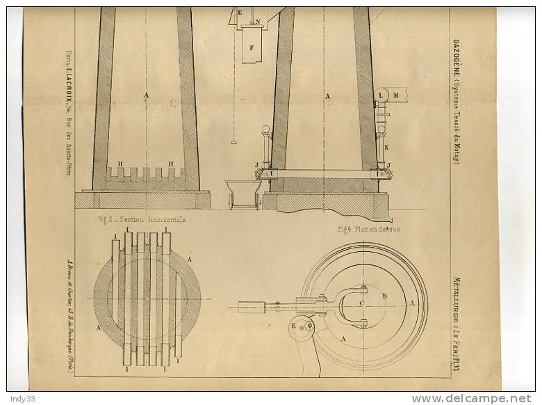 - METALLURGIE . GAZOGENE . GRAVURE DE L´EXPOSITION DE PARIS DE 1878 - Autres & Non Classés