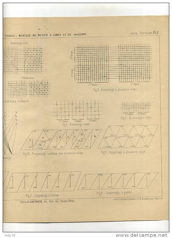 - TISSAGE . MONTAGE DU METIER A LAMES ET DU JACQUARD . GRAVURE DE L´EXPOSITION DE PARIS DE 1878 - Tapis & Tapisserie