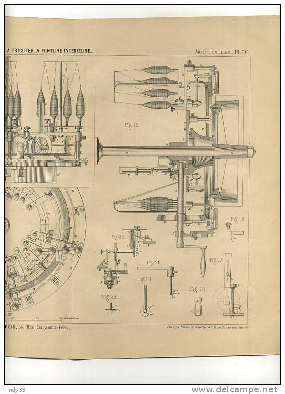 - METIER CIRCULAIRE A TRICOTER A FONTURE INTERIEURE . GRAVURE DE L´EXPOSITION DE PARIS DE 1878 - Tappeti & Tappezzeria