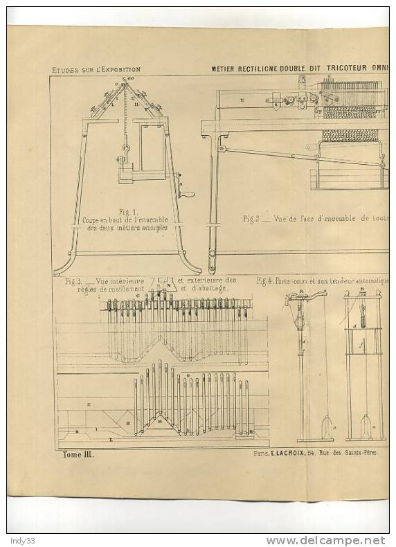 - FABRICATION DES FILETS DE PÊCHE . METIER RECTILIGNE DIT TRICOTEUR OMNIBUS  . GRAVURE DE L´EXPOSITION DE PARIS DE 1878 - Autres & Non Classés