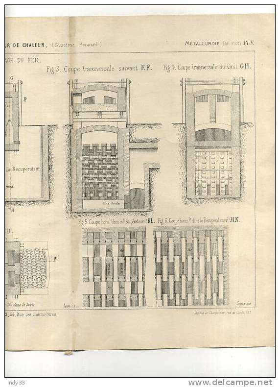 - METALLURGIE . FOUR A GAZ AVEC RECUPERATEUR DE CHALEUR . GRAVURE DE L´EXPOSITION DE PARIS DE 1878 - Autres & Non Classés