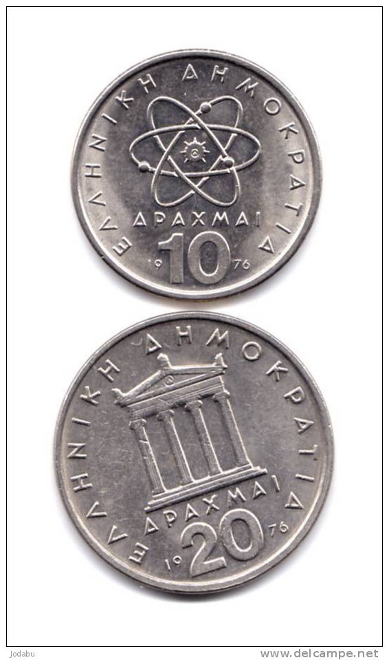 2 Piéces  10 Et 20 Drachmai 1976 Gréce - Greece