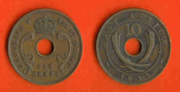 EAST AFRICA 1935 10 Cent Bronze KM24  C221 - Tansania