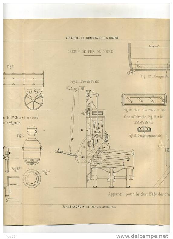 - CHEMINS DE FER . APPAREILS DE CHAUFFAGE DES TRAINS  . GRAVURE DE L´EXPOSITION DE PARIS DE 1878 - Chemin De Fer