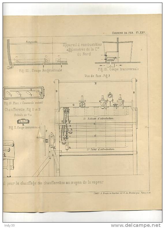 - CHEMINS DE FER . APPAREILS DE CHAUFFAGE DES TRAINS  . GRAVURE DE L´EXPOSITION DE PARIS DE 1878 - Chemin De Fer