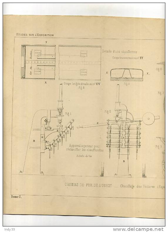 - CHEMINS DE FER .APPAREILS DE CHAUFFAGE DES TRAINS . GRAVURE DE L´EXPOSITION DE PARIS DE 1878 - Chemin De Fer