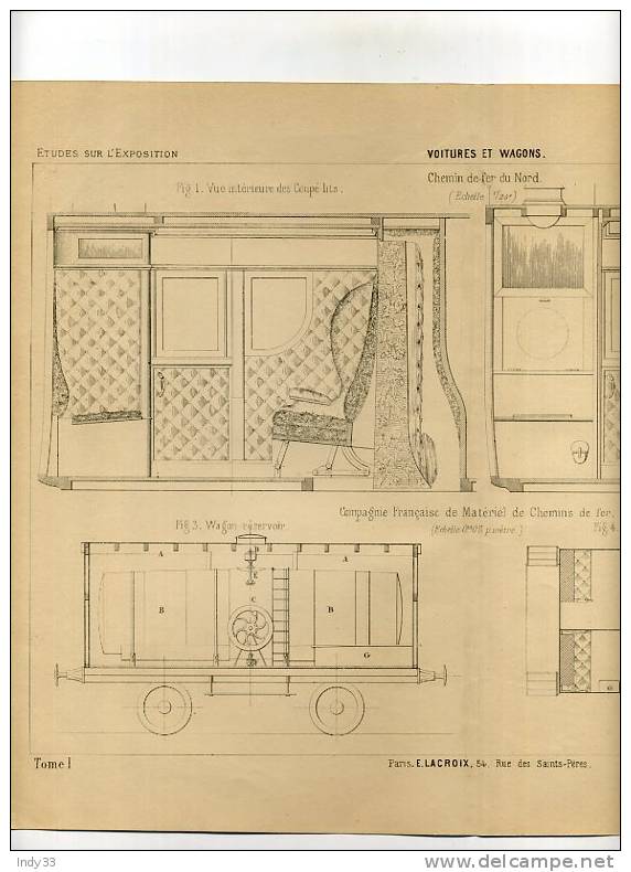 - CHEMINS DE FER DU NORD . .VOITURES ET WAGONS . GRAVURE DE L´EXPOSITION DE PARIS DE 1878 - Chemin De Fer