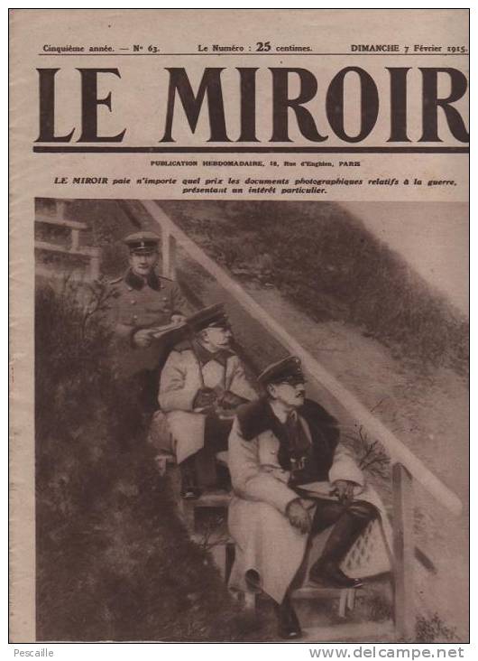 63 LE MIROIR 7 FEVRIER 1915 - FORT MALMAISON - SAPE - AMANCE - LA BASSEE - SERBIE - YARMOUTH - SUIPPES - VERVIERS ... - Allgemeine Literatur