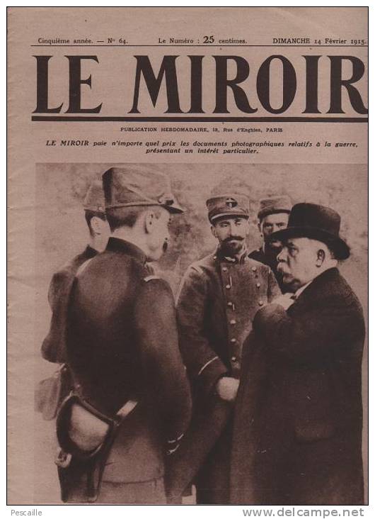 64 LE MIROIR 14 FEVRIER 1915 - MELINITE TURPIN - ARRAS - BLANGY - LILLE - SCHEFFER - CHARLEVILLE ... - Informations Générales