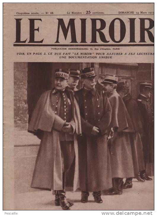 68 LE MIROIR 14 MARS 1915 - MORTIER DE 305 AUTRICHIEN - GARE FLESSINGUE - DARDANELLES - RUSSIE - ESPION - THEATRE ARMEE - Allgemeine Literatur