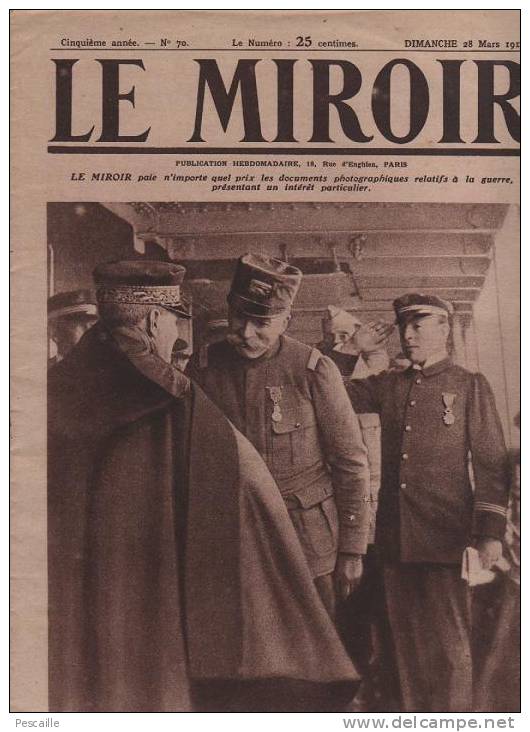 70 LE MIROIR 28 MARS 1915 - MALTE - PONT A MOUSSON - LEPINE AVIATEUR RENE MOUCHARD ... - Informations Générales