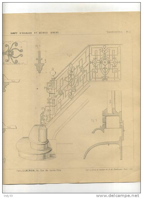 - SERRURERIE . RAMPE D´ESCALIER ET DETAILS DIVERS . GRAVURE DE L´EXPOSITION DE PARIS DE 1878 - Ijzerwerk