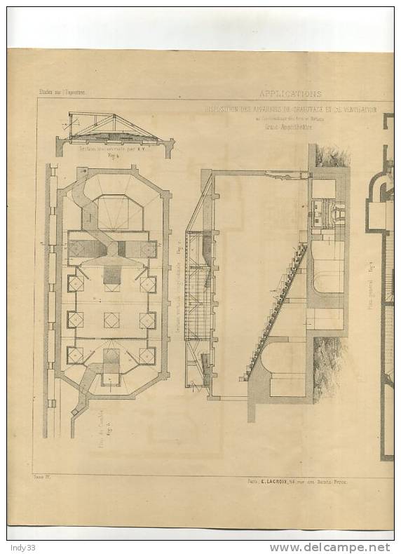 - CHAUFFAGE AU CONSERVATOIRE DES ARTS ET METIERS . GRAND AMPHITHEATRE  .  GRAVURE DE L´EXPOSITION DE PARIS DE 1878 - Macchine