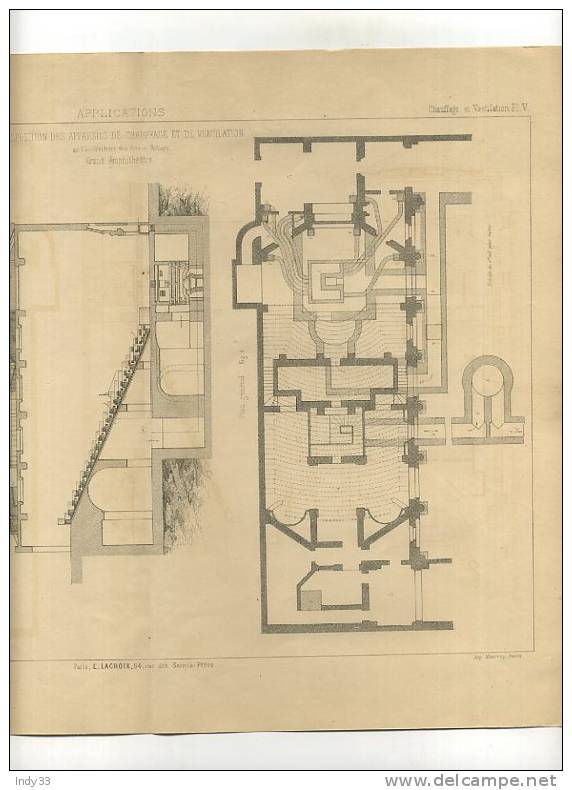 - CHAUFFAGE AU CONSERVATOIRE DES ARTS ET METIERS . GRAND AMPHITHEATRE  .  GRAVURE DE L´EXPOSITION DE PARIS DE 1878 - Machines