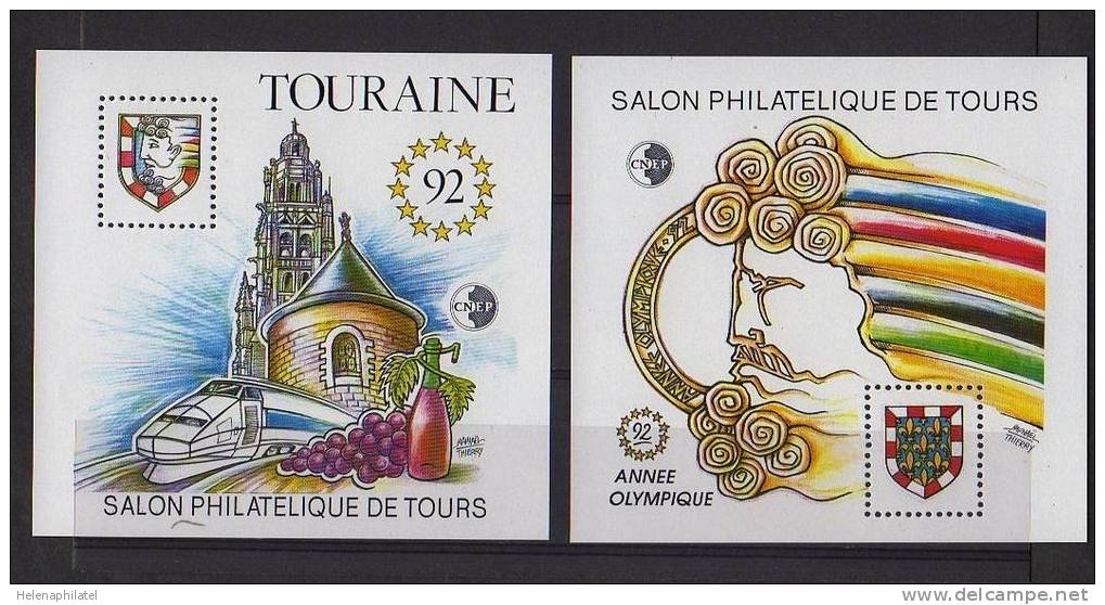 Feuillet Souvenir CNEP N° 14 Et 15  Salon Philatélique De Tours  Touraine Et Année Olympique 1992 ** Luxe - CNEP