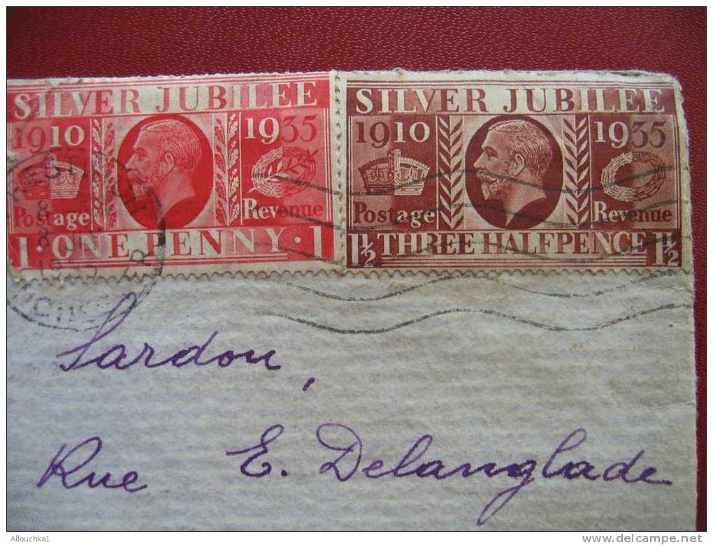 MARCOPHILIE LETTRE DE GRANDE BRETAGNE GREAT BRITAIN 1935 SILVER JUBILEE P/MARSEILLE FRANCE - Postmark Collection