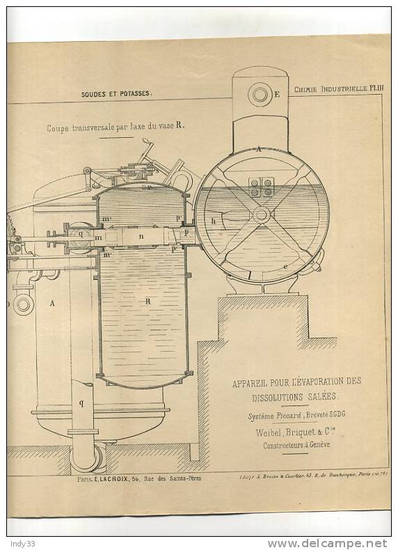 - SOUDES ET POTASSES . APPAREIL POUR L´EVAPORATION DES SOLUTIONS SALEES . GRAVURE DE L´EXPOSITION DE PARIS DE 1878 - Other & Unclassified