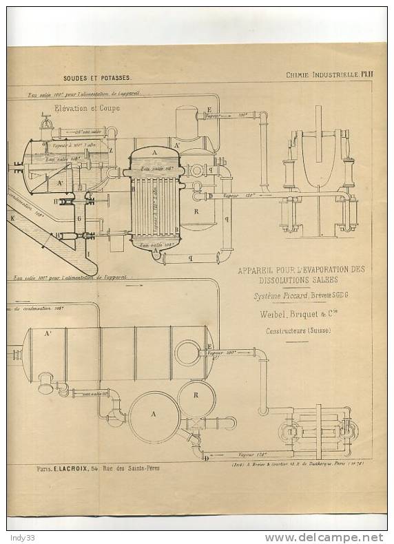 - SOUDES ET POTASSES . APPREIL POUR L´EVAPORATION DES DISSOLUTIONS SALEES . GRAVURE DE L´EXPOSITION DE PARIS DE 1878 - Sonstige & Ohne Zuordnung