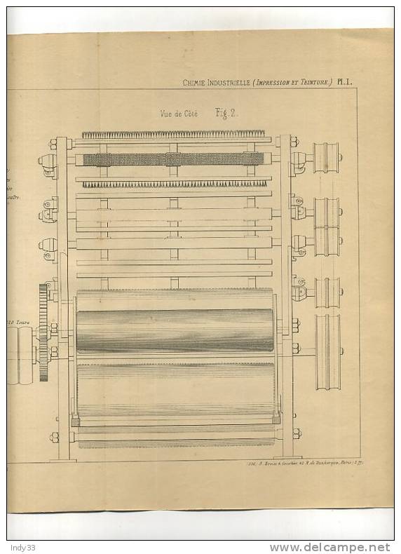 - IMPRESSION ET TEINTURE . MACHINE A BROSSER . GRAVURE DE L´EXPOSITION DE PARIS DE 1878 - Alfombras & Tapiceria