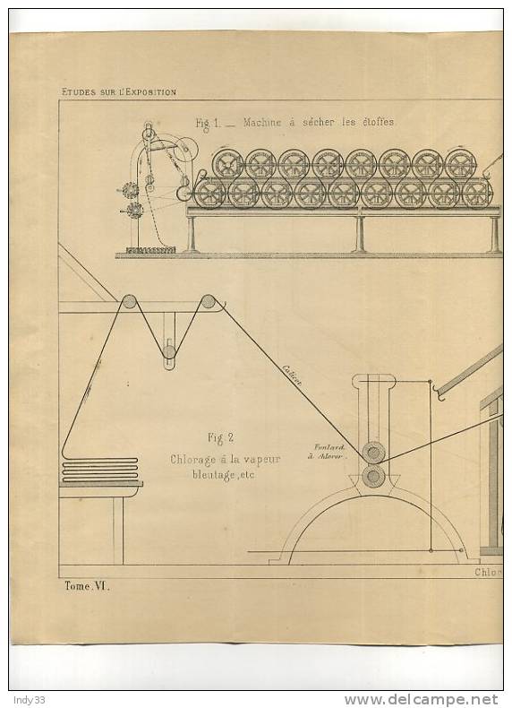 - IMPRESSION ET TEINTURE . MACHINE A SECHER LES ETOFFES . APPAREILS A TEINDR... GRAVURE DE L´EXPOSITION DE PARIS DE 1878 - Autres & Non Classés