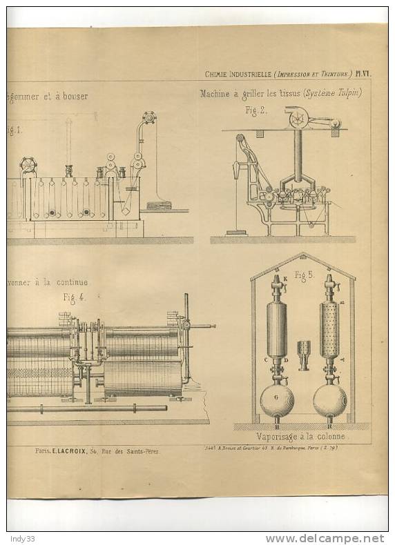 - IMPRESSION ET TEINTURE . APPAREIL A DEGOMMER ET A BOUSER . MACHINE A GRILLER. GRAVURE DE L´EXPOSITION DE PARIS DE 1878 - Sonstige & Ohne Zuordnung