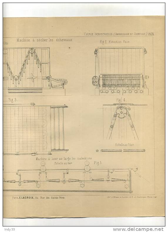 - IMPRESSION ET TEINTURE . MACHINE A SECHER LES ECHEVEAUX  .  GRAVURE DE L´EXPOSITION DE PARIS DE 1878 - Machines