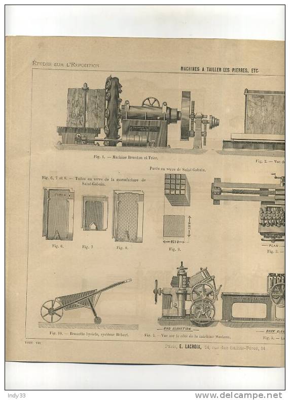 - GENIE CIVIL . MACHINE A TAILLER LES PIERRES ETC...  GRAVURE DE L´EXPOSITION DE PARIS DE 1878 - Autres & Non Classés