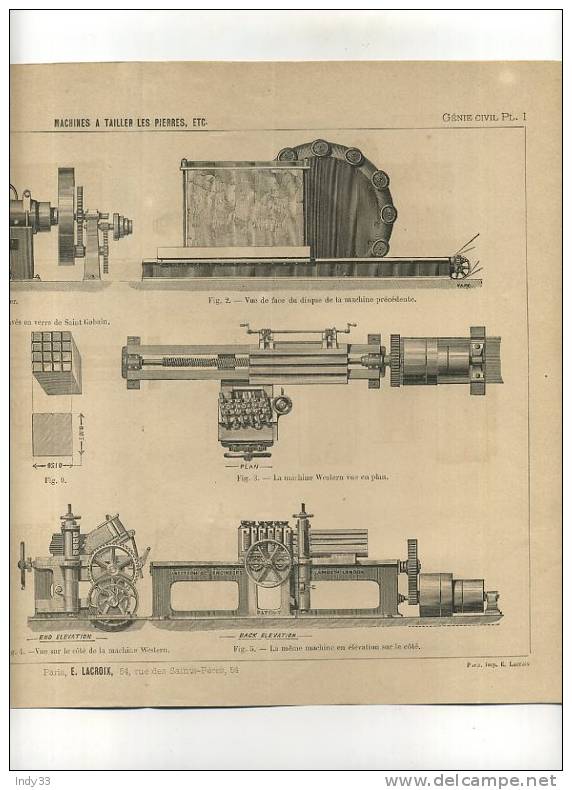 - GENIE CIVIL . MACHINE A TAILLER LES PIERRES ETC...  GRAVURE DE L´EXPOSITION DE PARIS DE 1878 - Autres & Non Classés
