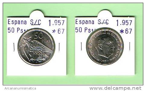 FRANCO ESTADO ESPAÑOL 50 PESETAS 1957 # 67 Km#788 Cu-Ni SC/UNC       DL-1942 - 50 Pesetas