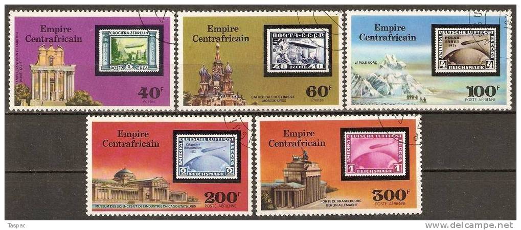 Central African Empire 1977 Mi# 488-492, Souvenir Sheet-Block 18 Used - 75th Anniversary Of The Zeppelin - Centrafricaine (République)